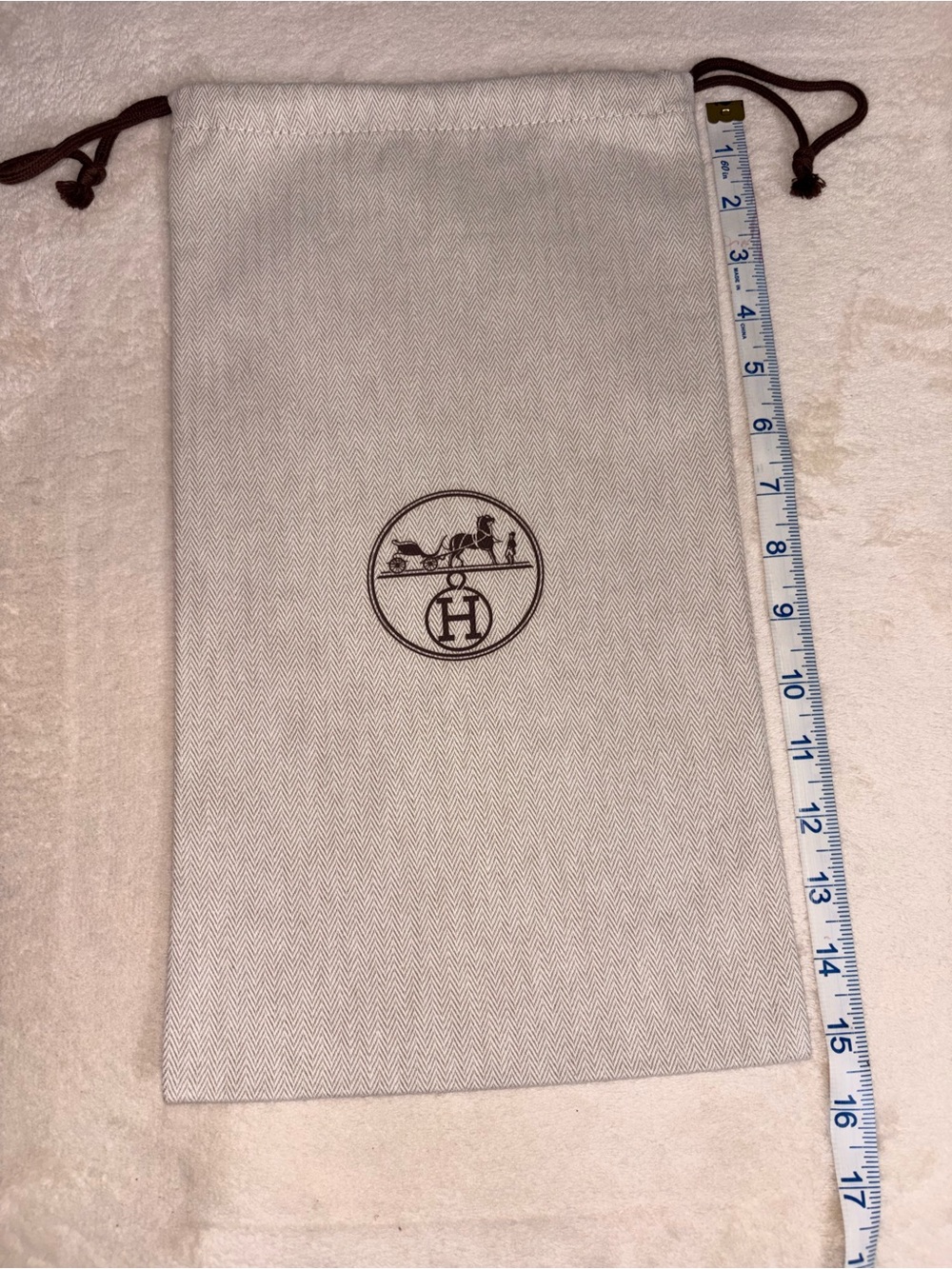 LUXURY Cream Drawstring Pouch with Brown Logo and Cord